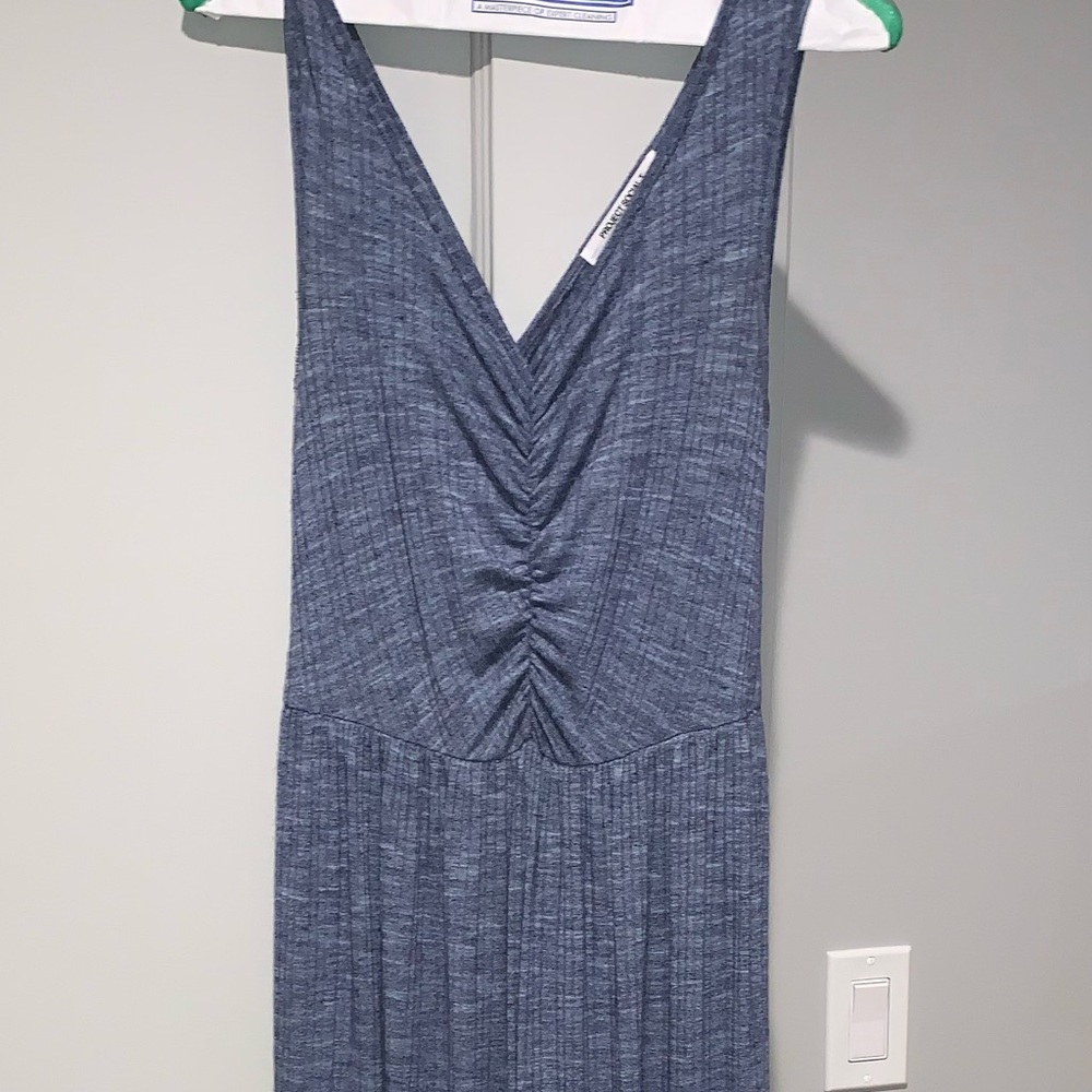 Project Social T Heathered Blue V-Neck Ruched Jumpsuit